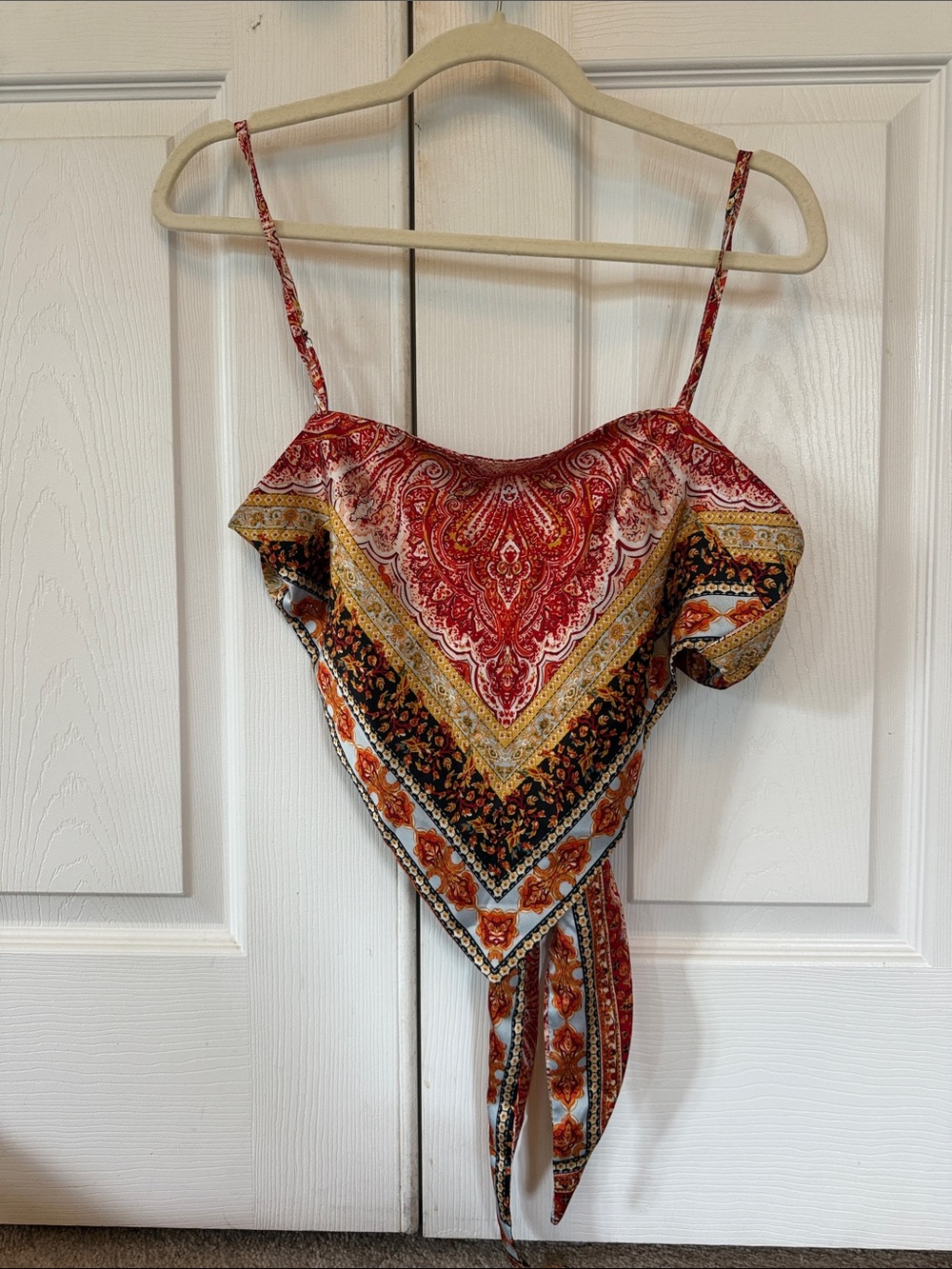 Boho Paisley Bandana Tie Cami Top - Red Multi